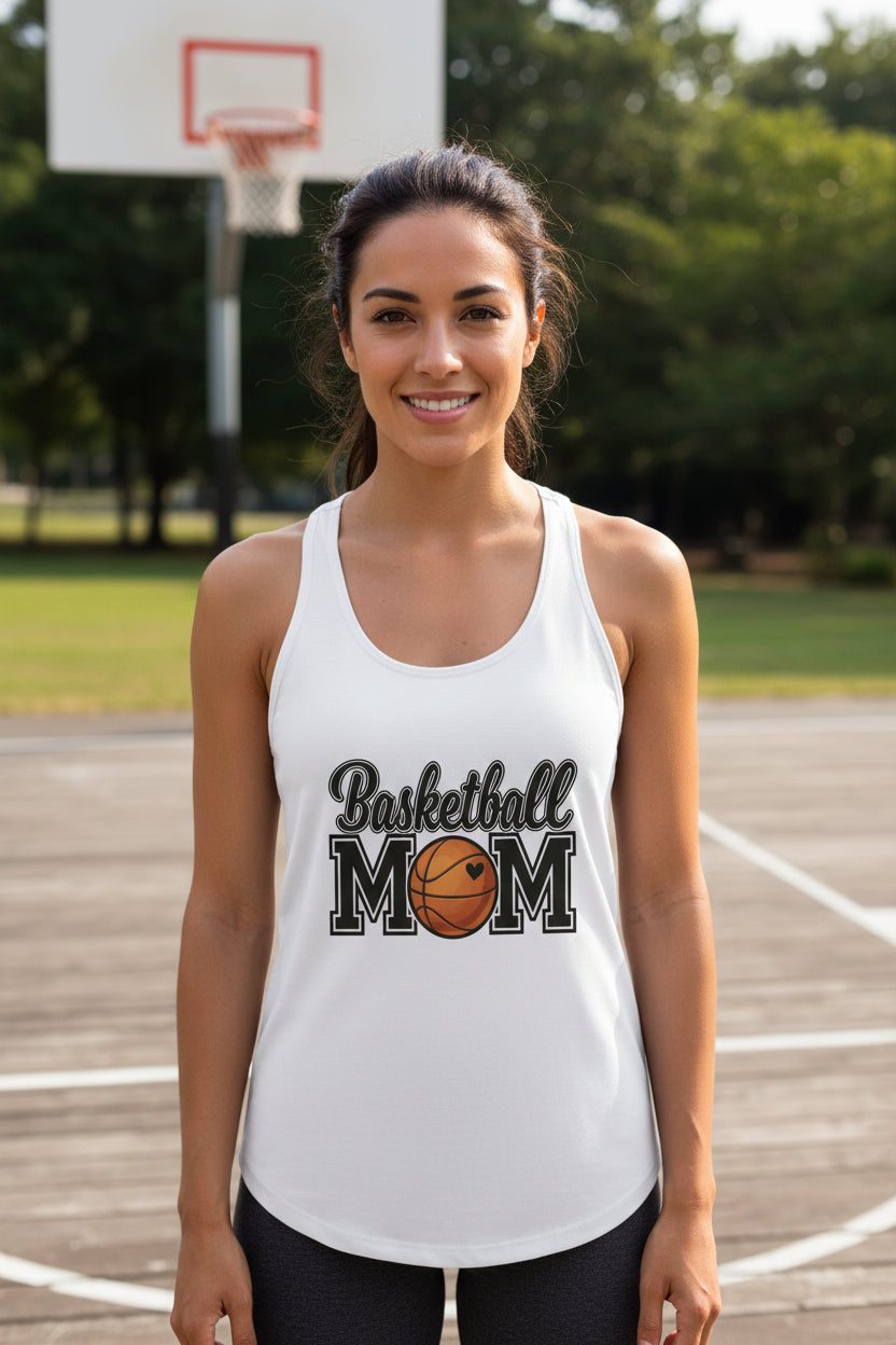 Basketball Mom Tank Top with Heart Ball – Game Day Spirit Style White - N1533 - FRONT