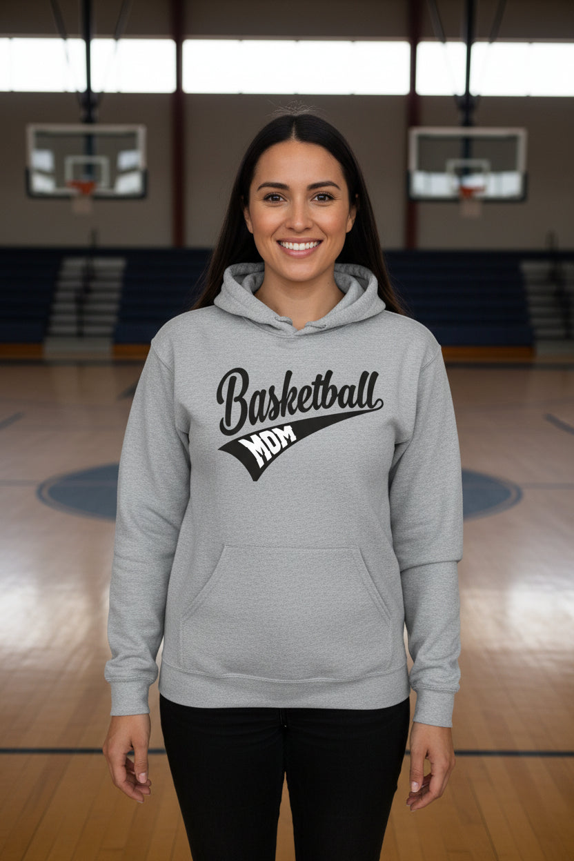 Basketball Mom Vibes – Stylish Sports Parent Pride Statement Hoodie SPORT GREY - FRONT