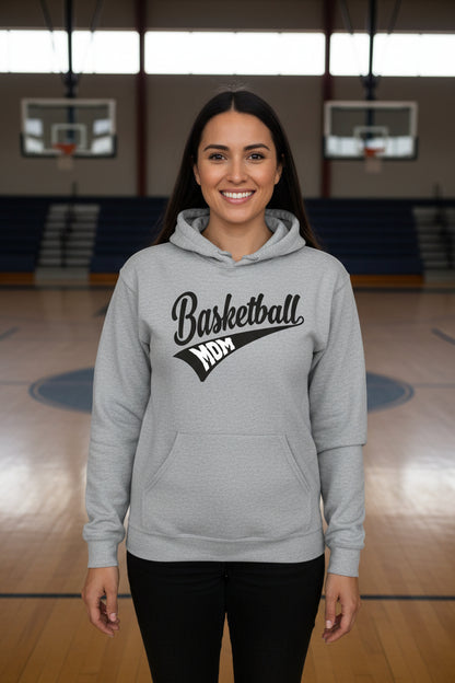 Basketball Mom Vibes – Stylish Sports Parent Pride Statement Hoodie SPORT GREY - FRONT
