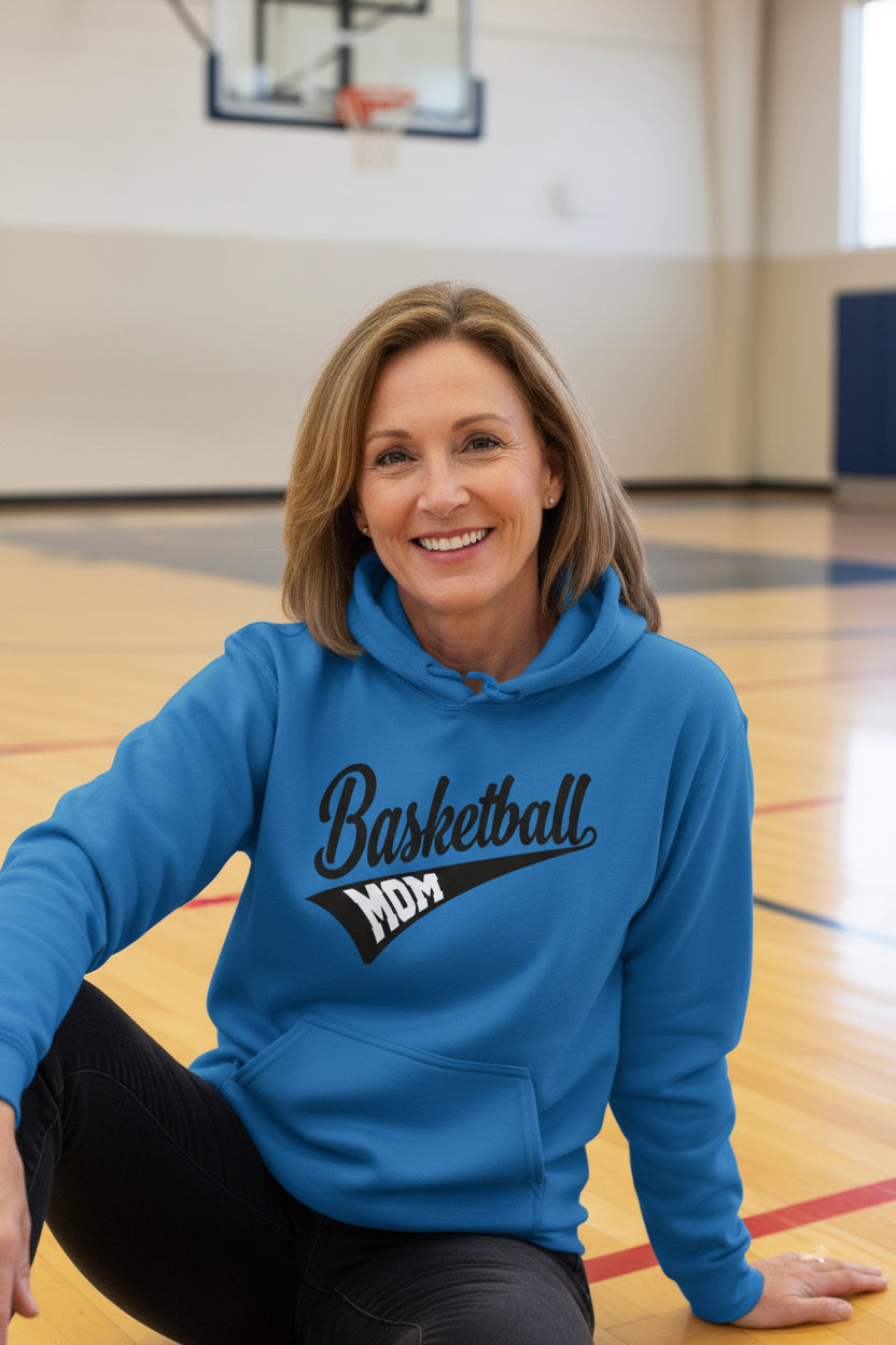 Basketball Mom Vibes – Stylish Sports Parent Pride Statement Hoodie Royal - FRONT