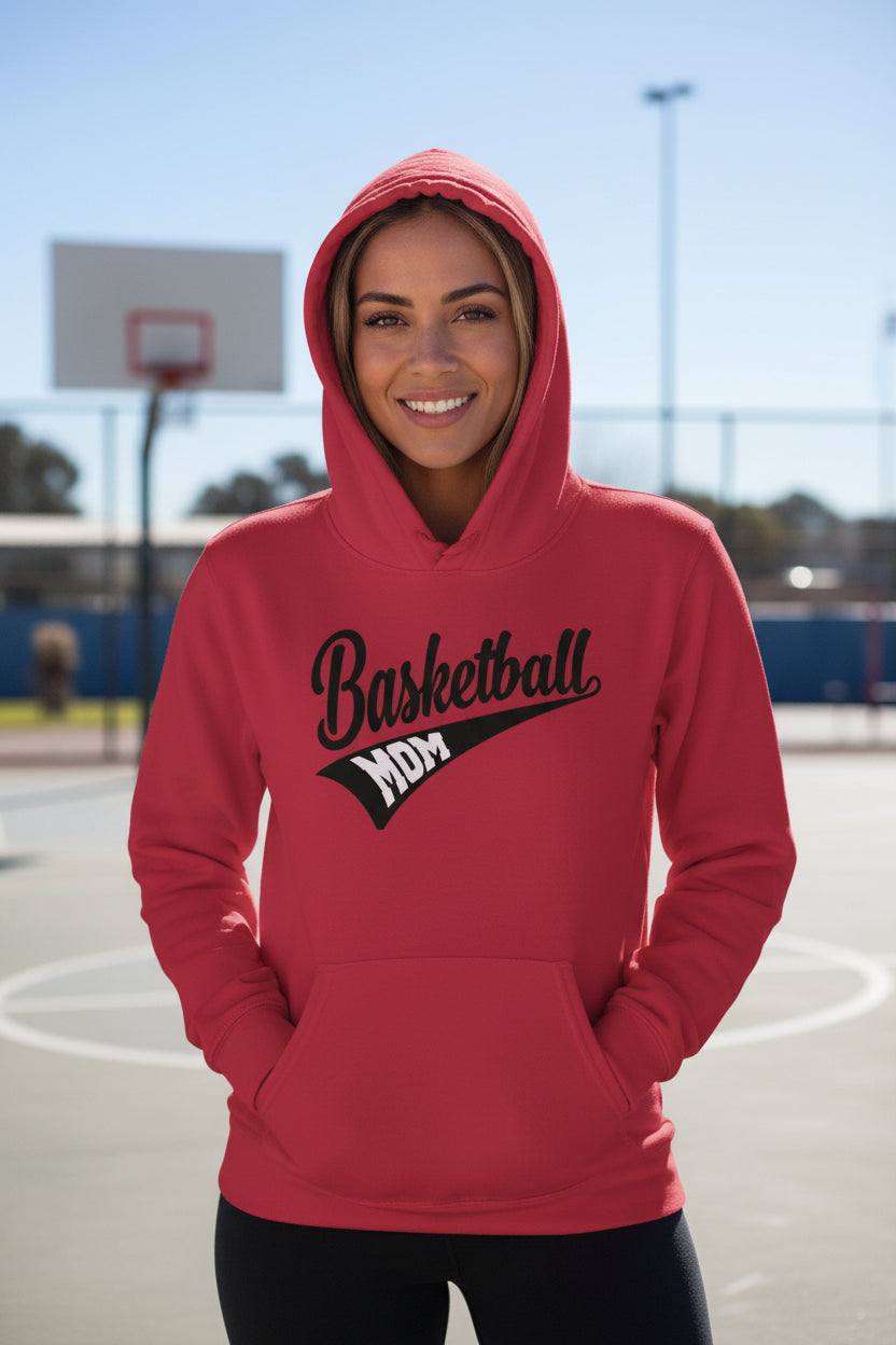 Basketball Mom Vibes – Stylish Sports Parent Pride Statement Hoodie RED - FRONT