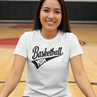 Basketball Mom Vibes – Stylish Sports Parent Pride Statement T-Shirt WHITE - FRONT