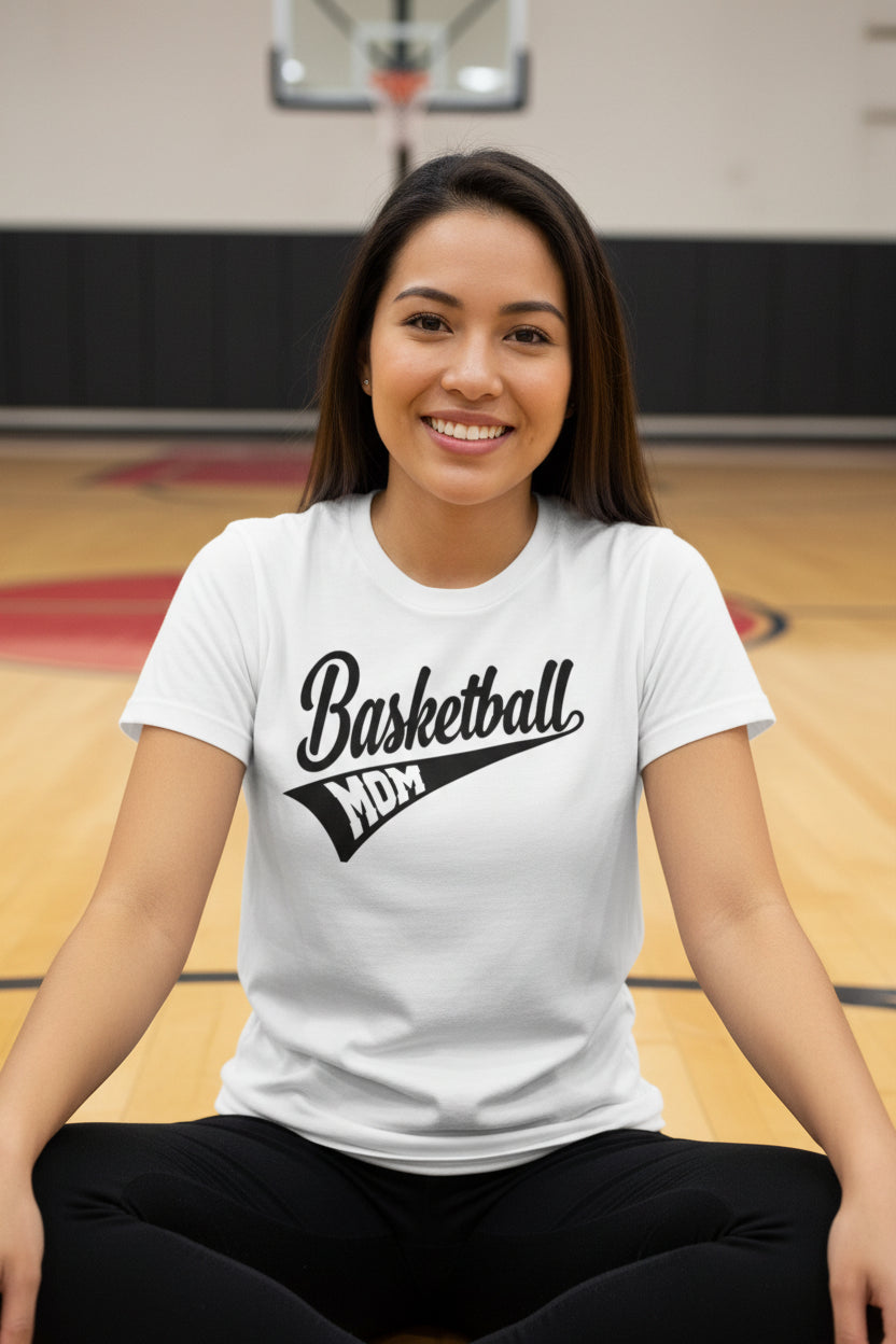 Basketball Mom Vibes – Stylish Sports Parent Pride Statement T-Shirt WHITE - FRONT
