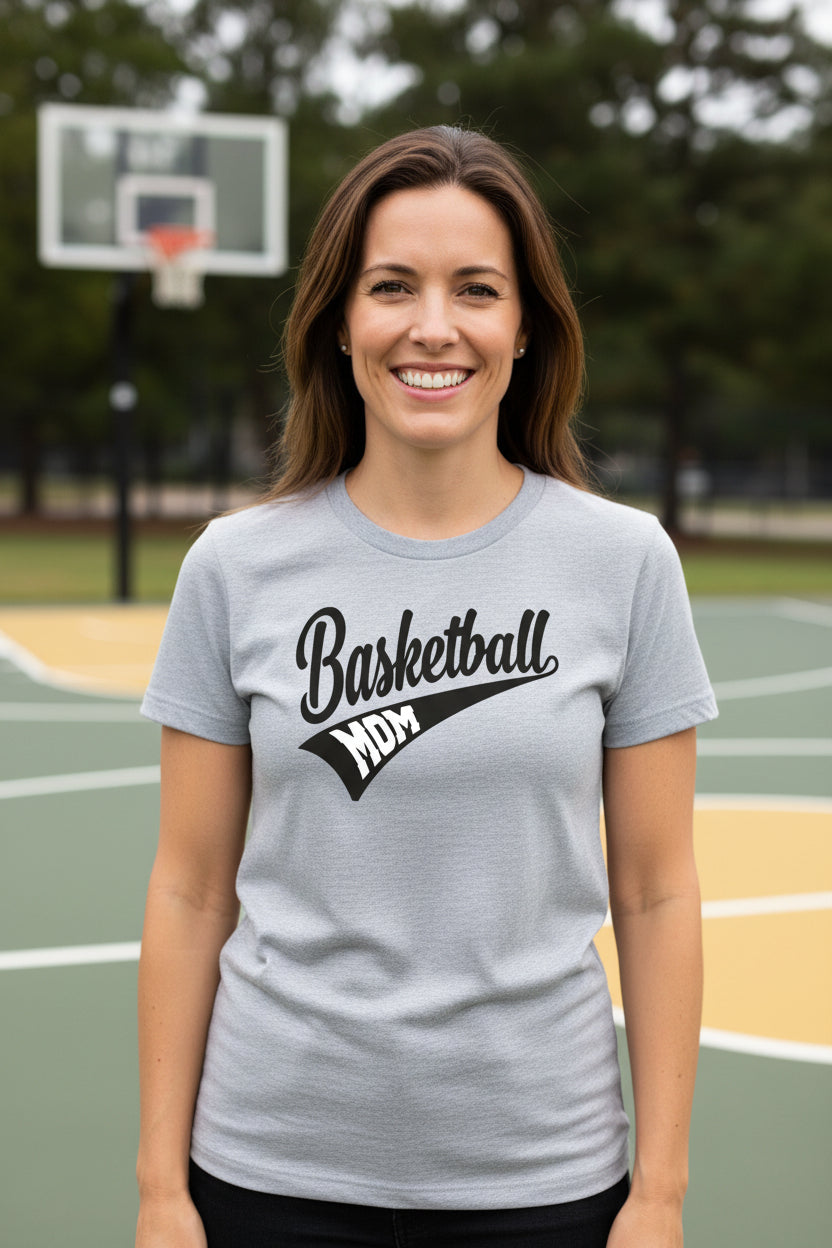 Basketball Mom Vibes – Stylish Sports Parent Pride Statement T-Shirt ATHLETIC HEATHER - FRONT