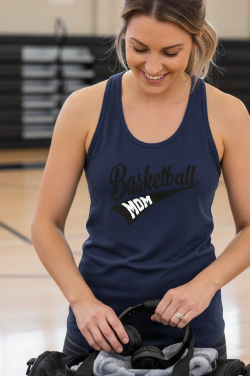 Basketball Mom Vibes – Stylish Sports Parent Pride Statement Tank Top Midnight Navy - FRONT