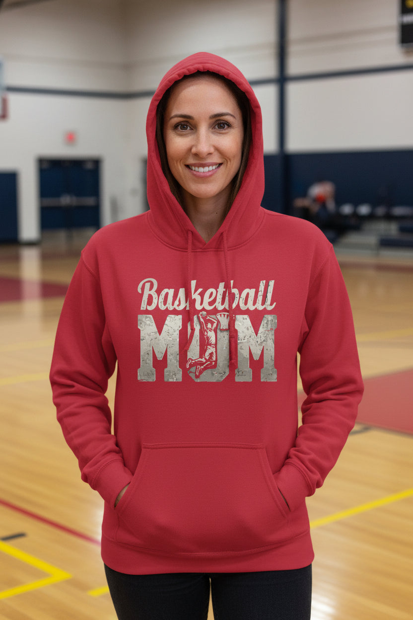 Basketball Mom Vintage Dunk Design – Proud Sports Mom Game Day Spirit Hoodie RED - FRONT