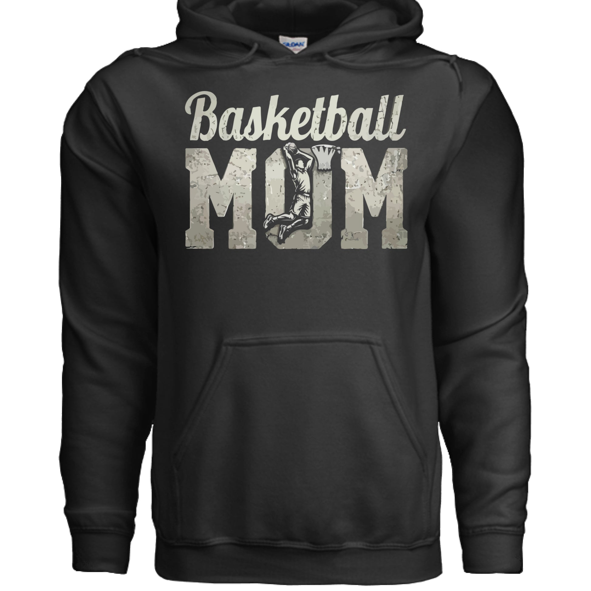 Basketball Mom Vintage Dunk Design – Proud Sports Mom Game Day Spirit Hoodie BLACK- FRONT