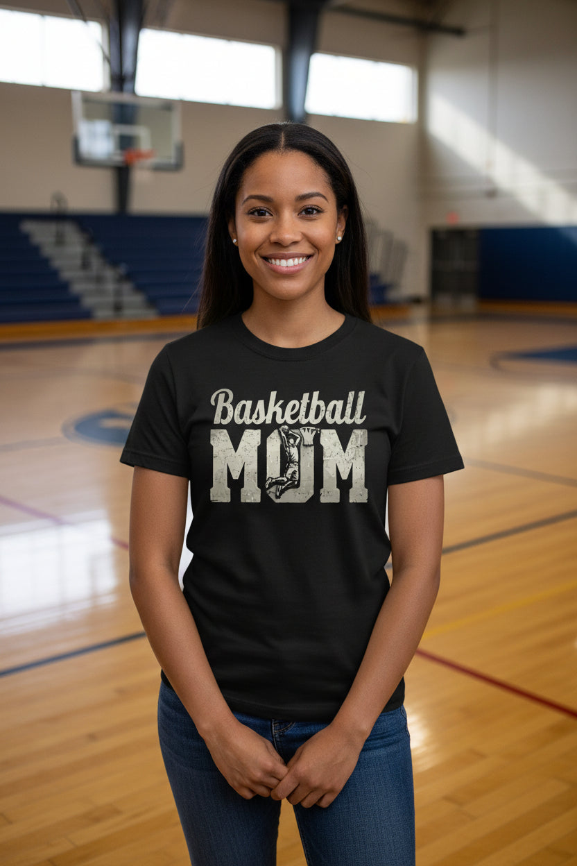 Basketball Mom Vintage Dunk Design – Proud Sports Mom Game Day Spirit T-Shirt BLACK - FRONT