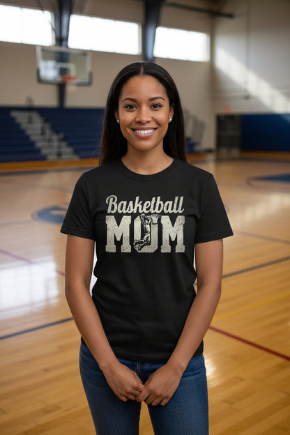 Basketball Mom Vintage Dunk Design – Proud Sports Mom Game Day Spirit T-Shirt BLACK - FRONT