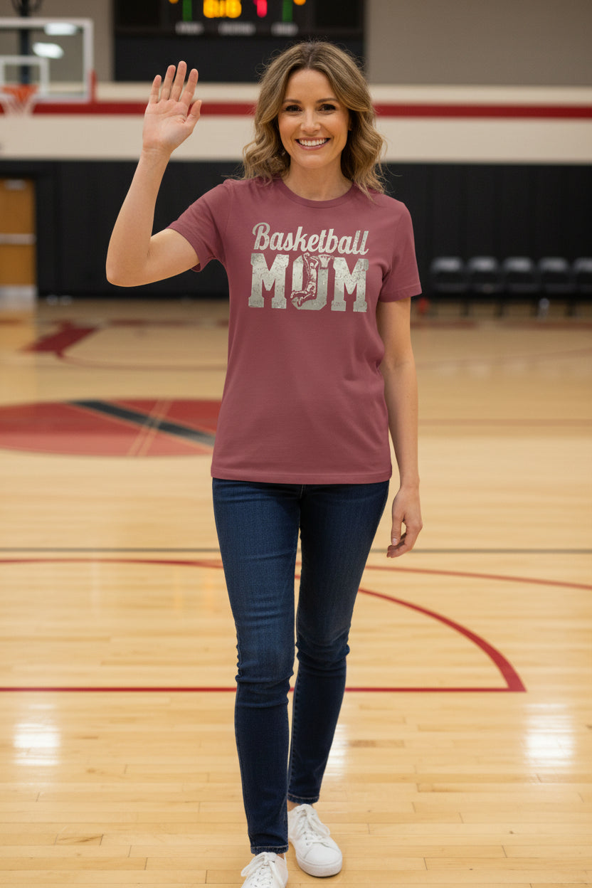 Basketball Mom Vintage Dunk Design – Proud Sports Mom Game Day Spirit T-Shirt MAROON - FRONT