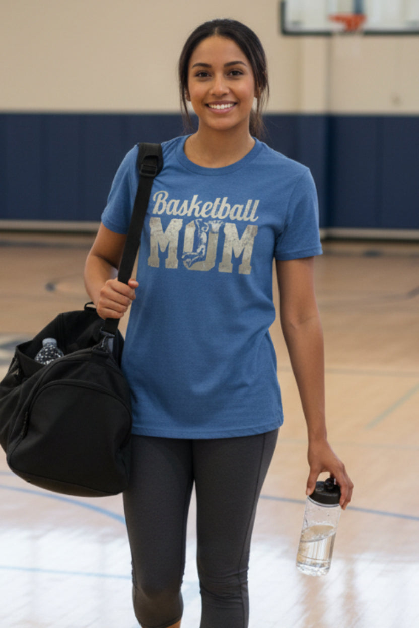 Basketball Mom Vintage Dunk Design – Proud Sports Mom Game Day Spirit T-Shirt HTHR TRUE ROYAL - FRONT