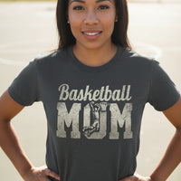 Basketball Mom Vintage Dunk Design – Proud Sports Mom Game Day Spirit T-Shirt DRK GREY HEATHER - FRONT