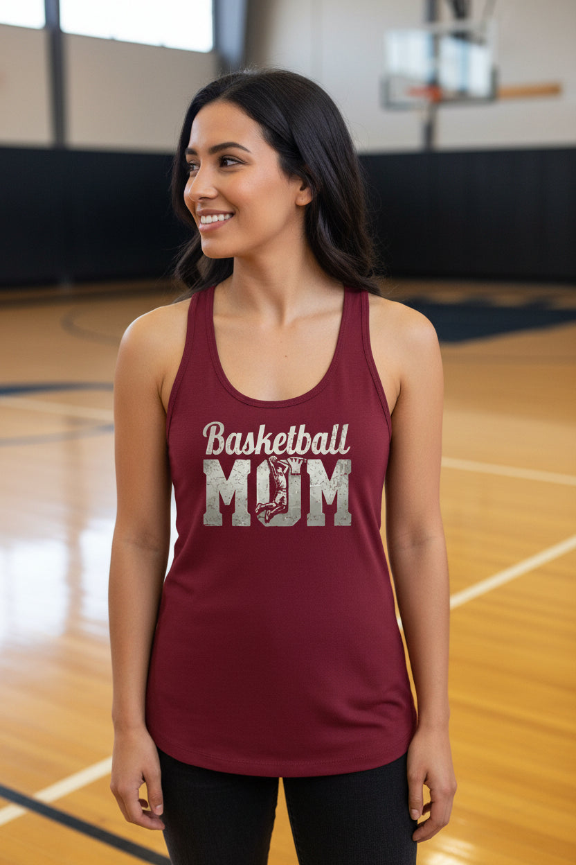 Basketball Mom Vintage Dunk Design – Proud Sports Mom Game Day Spirit Tank Top Scarlet - FRONT