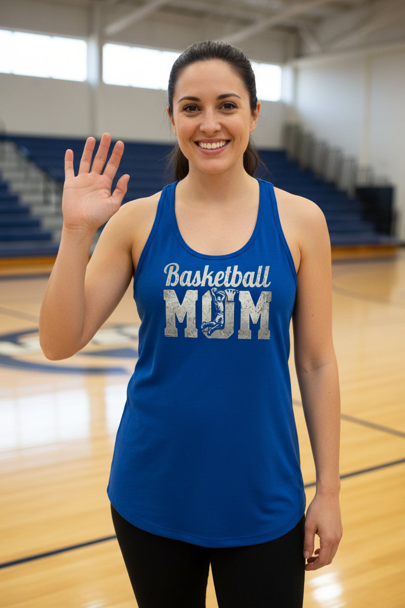 Basketball Mom Vintage Dunk Design – Proud Sports Mom Game Day Spirit Tank Top Royal - FRONT