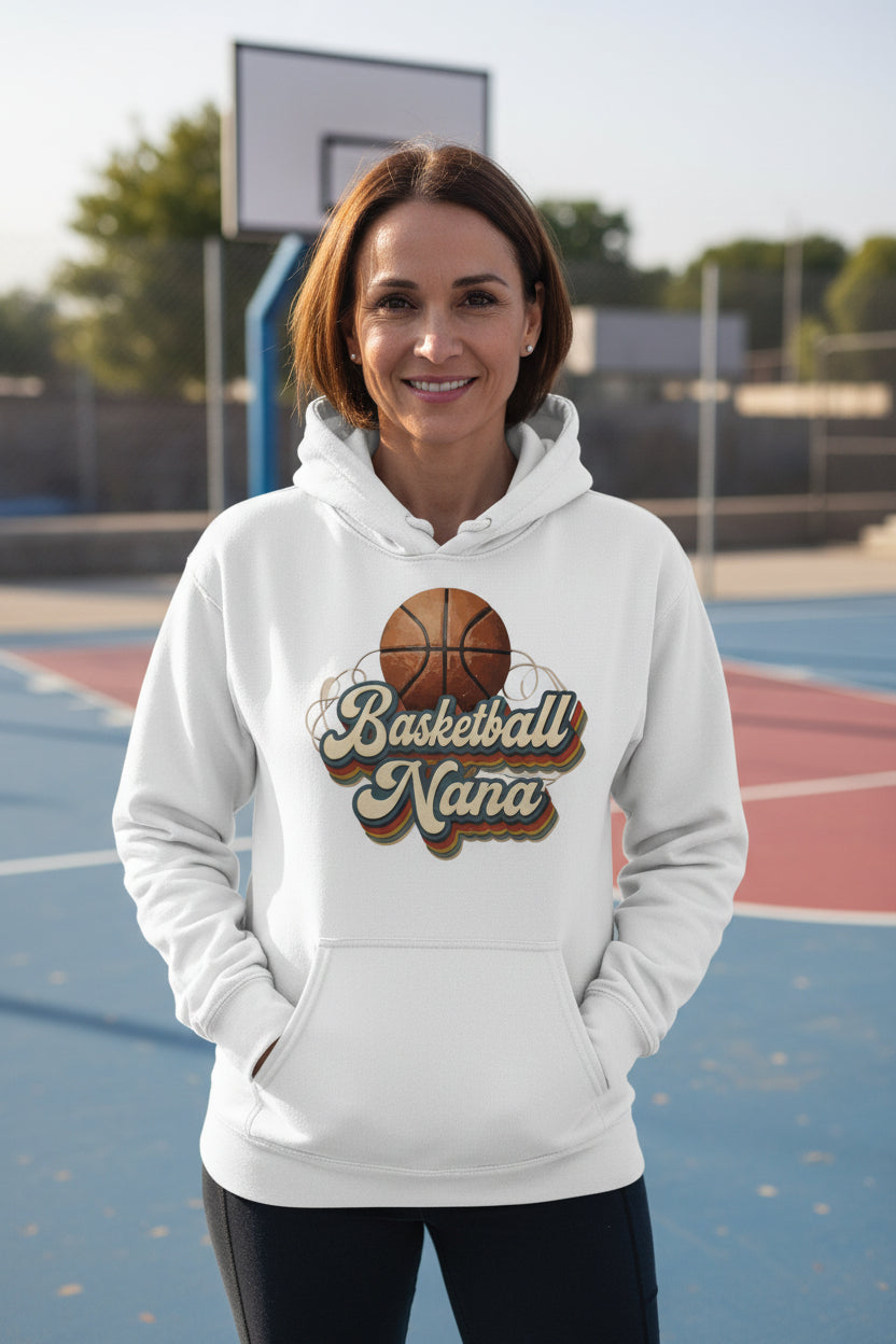 Basketball Nana Groovy Retro Sports Family Fan Hoodie WHITE - SF500 - FRONT
