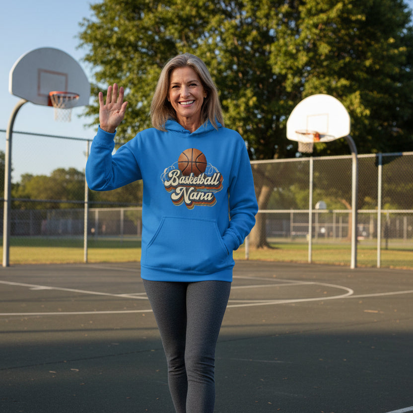 Basketball Nana Groovy Retro Sports Family Fan Hoodie Royal - SF500 - FRONT