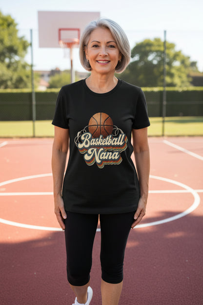 Basketball Nana Groovy Retro Sports Family Fan T-Shirt BLACK - 6004 - FRONT