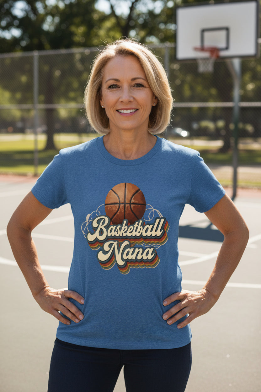 Basketball Nana Groovy Retro Sports Family Fan T-Shirt HTHR TRUE ROYAL - 6004 - FRONT