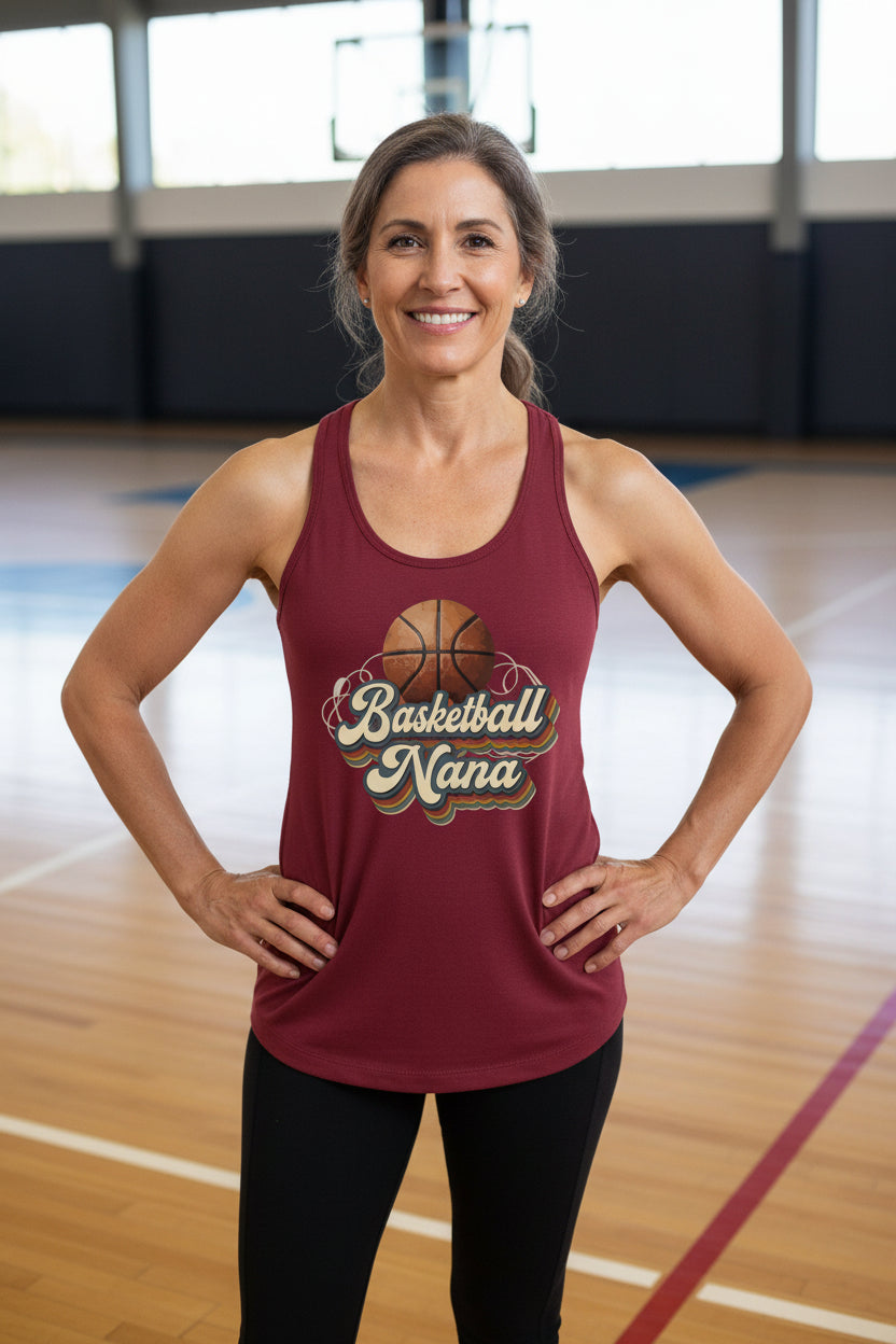 Basketball Nana Groovy Retro Sports Family Fan Tank Top Scarlet - N1533 - FRONT