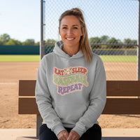 Eat Sleep Baseball Repeat – Colorful Fun Sports Lifestyle Hoodie for Ladies SPORT GREY - FRONT