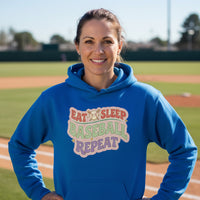 Eat Sleep Baseball Repeat – Colorful Fun Sports Lifestyle Hoodie for Ladies Royal - FRONT