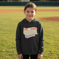 Eat Sleep Baseball Repeat Cute Ball Icon Sports Fan Style Hoodie for Girls Black - FRONT