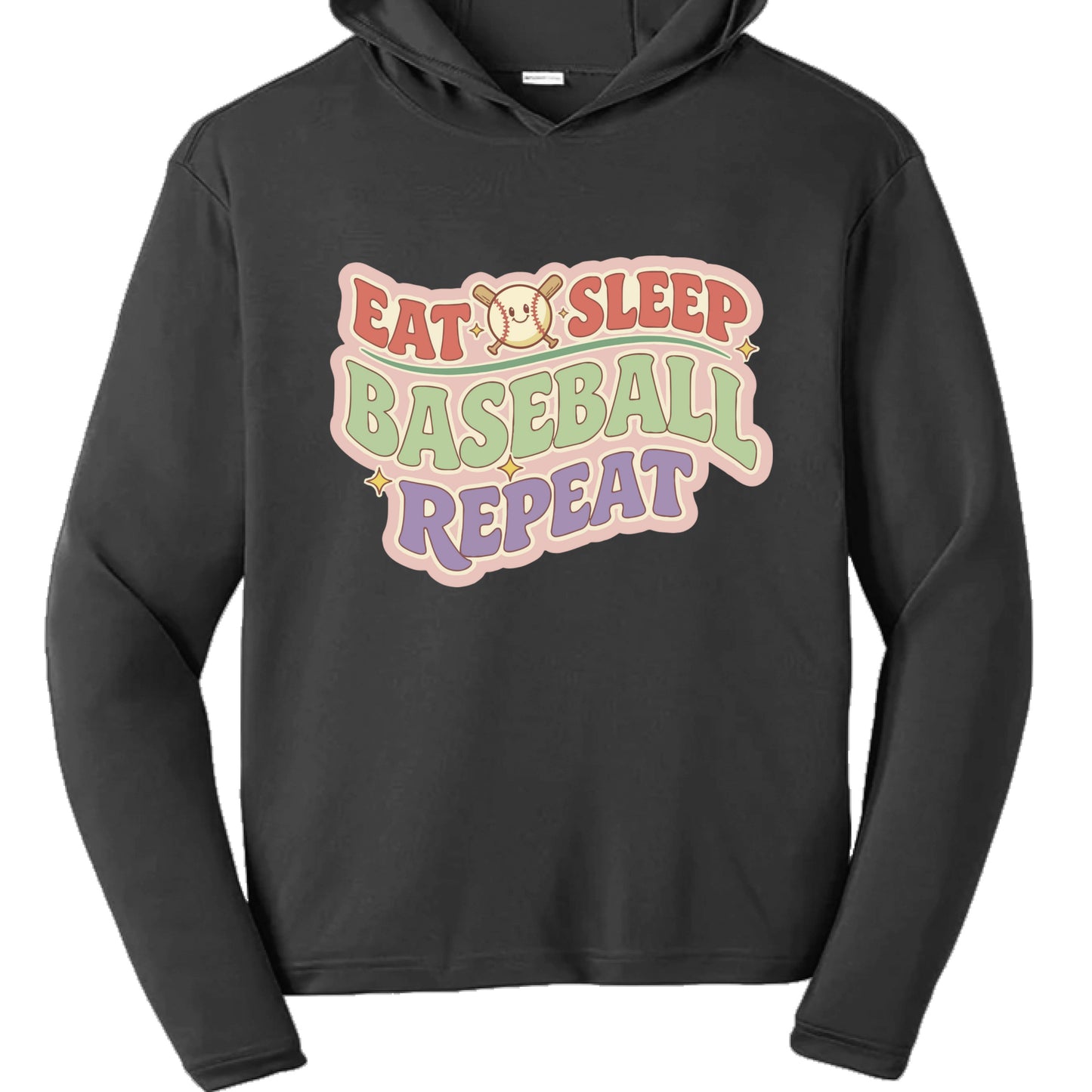 Eat Sleep Baseball Repeat Cute Ball Icon Sports Fan Style Hoodie for Girls Black - FRONT