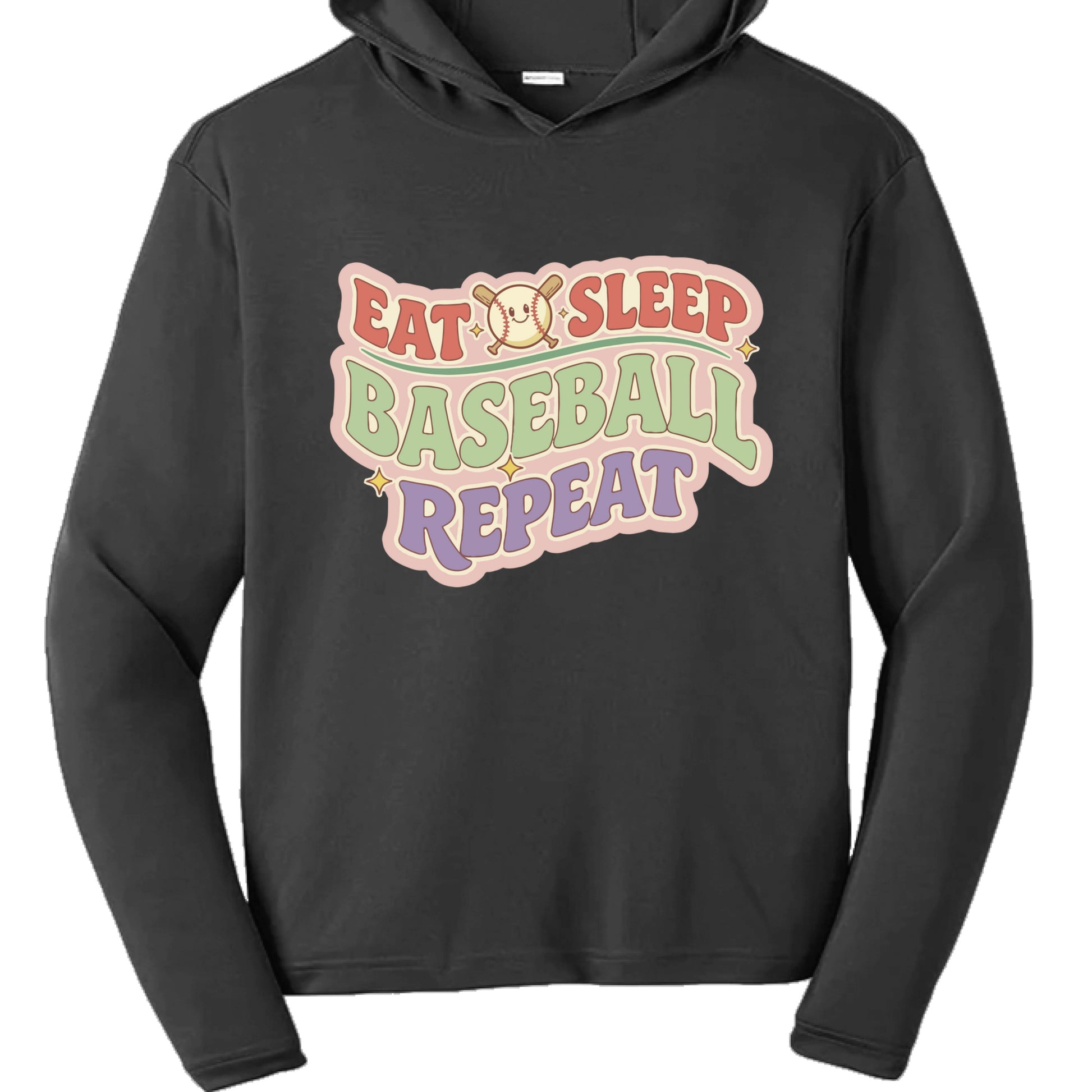 Eat Sleep Baseball Repeat Cute Ball Icon Sports Fan Style Hoodie for Girls Black - FRONT