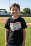 Eat Sleep Baseball Repeat Cute Ball Icon Sports Fan Style T-Shirt for Girls Black - FRONT
