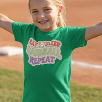 Eat Sleep Baseball Repeat Cute Ball Icon Sports Fan Style T-Shirt for Girls Irish Green - FRONT