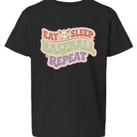Eat Sleep Baseball Repeat Cute Ball Icon Sports Fan Style T-Shirt for Girls Black - FRONT