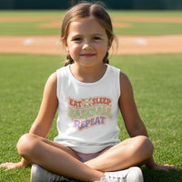 Eat Sleep Baseball Repeat Cute Ball Icon Sports Fan Style Tank Top for Girls Solid White Triblend - FRONT