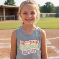 Eat Sleep Baseball Repeat Cute Ball Icon Sports Fan Style Tank Top for Girls ATHLETIC HEATHER - FRONT