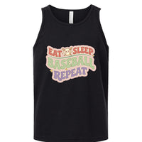 Eat Sleep Baseball Repeat Cute Ball Icon Sports Fan Style Tank Top for Girls Solid Black Triblend - FRONT