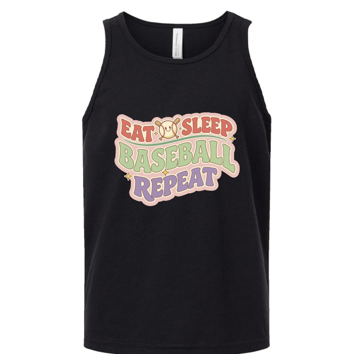 Eat Sleep Baseball Repeat Cute Ball Icon Sports Fan Style Tank Top for Girls Solid Black Triblend - FRONT