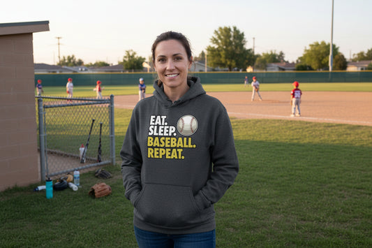 Eat Sleep Baseball Repeat Hoodie for Ladies- Athlete Lifestyle DARK HEATHER - FRONT