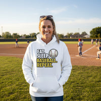 Eat Sleep Baseball Repeat Hoodie for Ladies- Athlete Lifestyle WHITE - FRONT