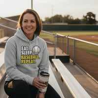 Eat Sleep Baseball Repeat Hoodie for Ladies- Athlete Lifestyle SPORT GREY - FRONT
