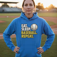 Eat Sleep Baseball Repeat Hoodie for Ladies- Athlete Lifestyle Royal - FRONT