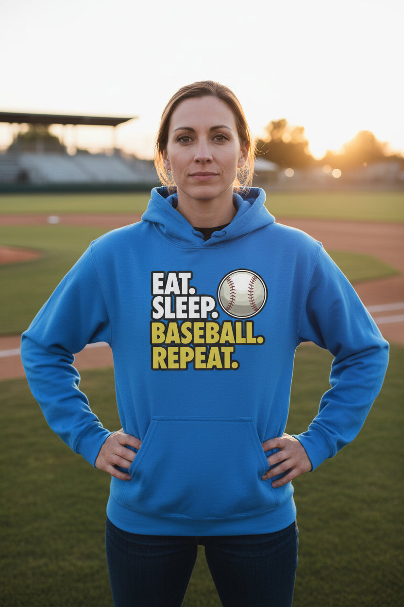 Eat Sleep Baseball Repeat Hoodie for Ladies- Athlete Lifestyle Royal - FRONT