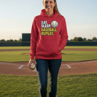 Eat Sleep Baseball Repeat Hoodie for Ladies- Athlete Lifestyle RED - FRONT