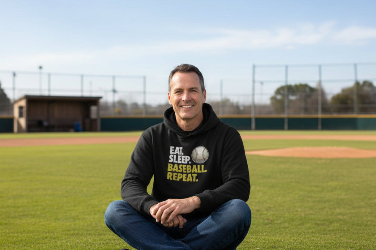 Eat Sleep Baseball Repeat Hoodie for Men - Athlete Lifestyle BLACK - FRONT