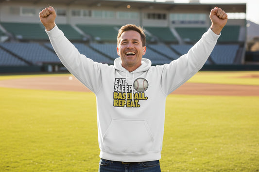 Eat Sleep Baseball Repeat Hoodie for Men - Athlete Lifestyle WHITE - FRONT