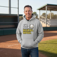 Eat Sleep Baseball Repeat Hoodie for Men - Athlete Lifestyle SPORT GREY - FRONT