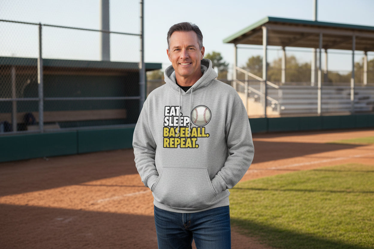 Eat Sleep Baseball Repeat Hoodie for Men - Athlete Lifestyle SPORT GREY - FRONT
