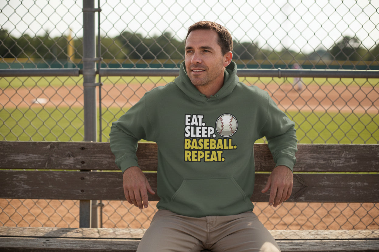 Eat Sleep Baseball Repeat Hoodie for Men - Athlete Lifestyle MILITARY GREEN - FRONT