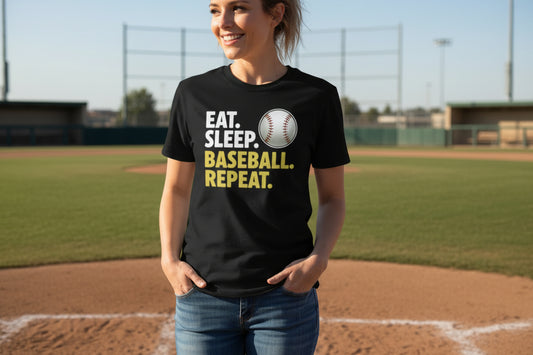 Eat Sleep Baseball Repeat T-Shirt for Ladies- Athlete Lifestyle SOLID BLK BLEND - FRONT