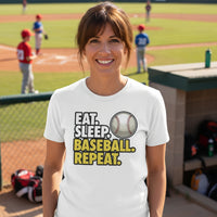 Eat Sleep Baseball Repeat T-Shirt for Ladies- Athlete Lifestyle WHITE - FRONT