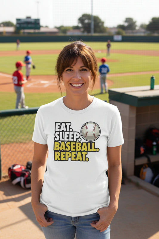 Eat Sleep Baseball Repeat T-Shirt for Ladies- Athlete Lifestyle WHITE - FRONT
