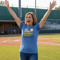 Eat Sleep Baseball Repeat T-Shirt for Ladies- Athlete Lifestyle HTHR TRUE ROYAL - FRONT